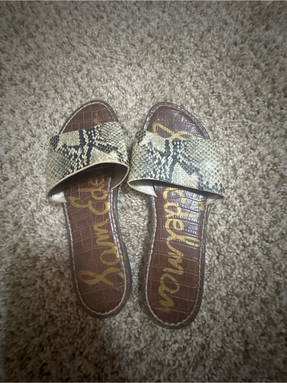 Sam Edelman Beige Snake-Print Slide Sandals